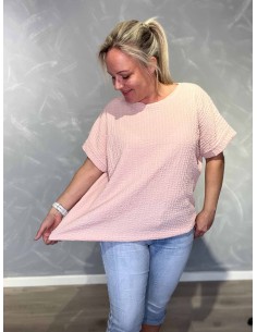 Rosa bluse i viskose med struktur og elastik – TIPPY Collection TIPPY 2