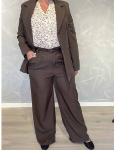 Brune blazer bukser i polyester med bælte og vide ben – TIPPY Collection TIPPY