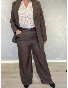 Brune blazer bukser i polyester med bælte og vide ben – TIPPY Collection TIPPY