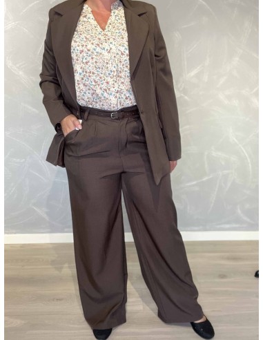 Brune blazer bukser i polyester med bælte og vide ben – TIPPY Collection TIPPY