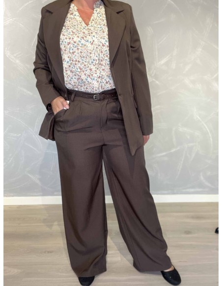 Brune blazer bukser i polyester med bælte og vide ben – TIPPY Collection TIPPY