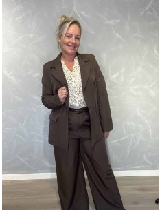 Brune blazer bukser i polyester med bælte og vide ben – TIPPY Collection TIPPY 2