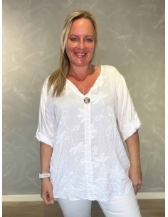 Hvid bluse i viskose med broderi og V-udskæring – TIPPY Collection
