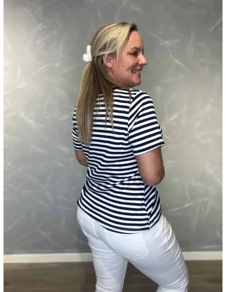 Bagside af navy/milk T-shirt til kvinder – TIPPY