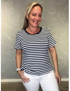 Navy/milk T-shirt i polyester med striber – Design by TIPPY