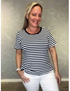 Navy/milk T-shirt i polyester med striber – Design by TIPPY