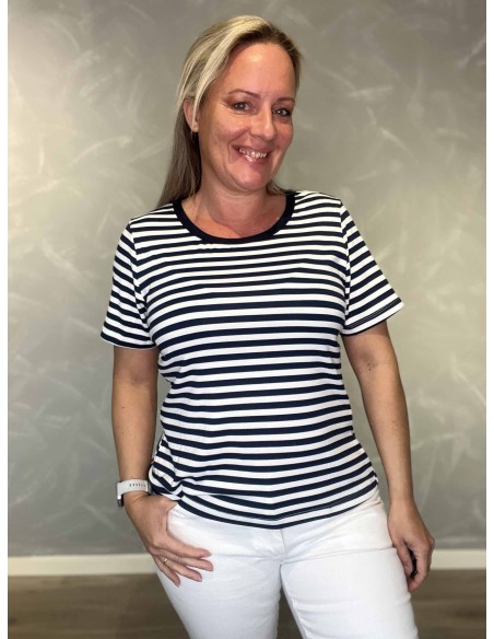 Navy/milk T-shirt i polyester med striber – Design by TIPPY