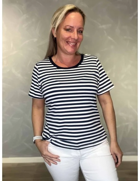 Navy/milk T-shirt i polyester med striber – Design by TIPPY