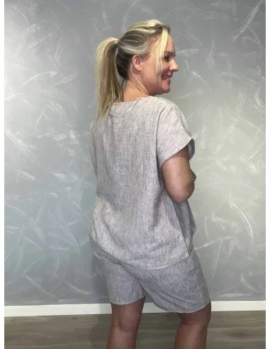 Bagside af grå melange box T-shirt til kvinder – TIPPY