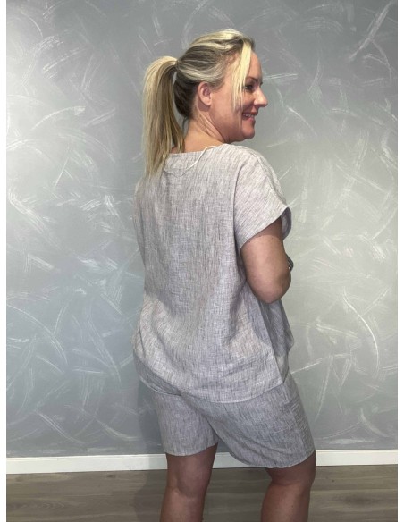 Bagside af grå melange box T-shirt til kvinder – TIPPY