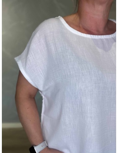 Nærbillede af hvid polyester på box T-shirt – TIPPY