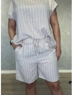 Sand stribede shorts i polyester med elastik og pynte snøre – Design by TIPPY