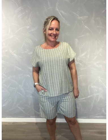 Khaki shorts i polyester med striber, elastik og pynte snøre – Design by TIPPY