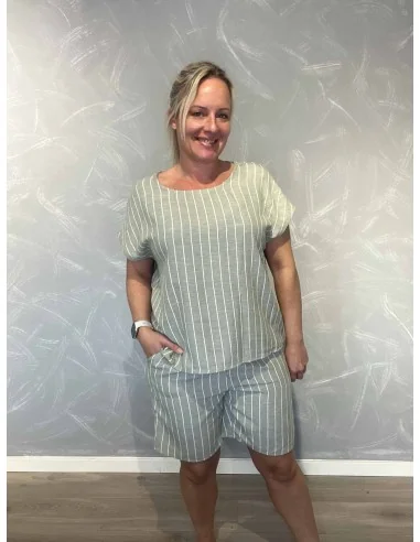 Khaki shorts i polyester med striber, elastik og pynte snøre – Design by TIPPY