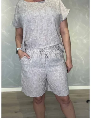 Grå melange shorts i polyester med elastik og pynte snøre – Design by TIPPY