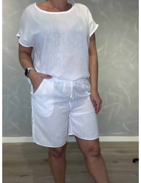 Hvide shorts i polyester med elastik og pynte snøre – Design by TIPPY
