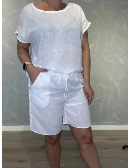 Hvide shorts i polyester med elastik og pynte snøre – Design by TIPPY