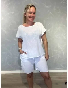 Hvide shorts i polyester med elastik og pynte snøre – Design by TIPPY 2
