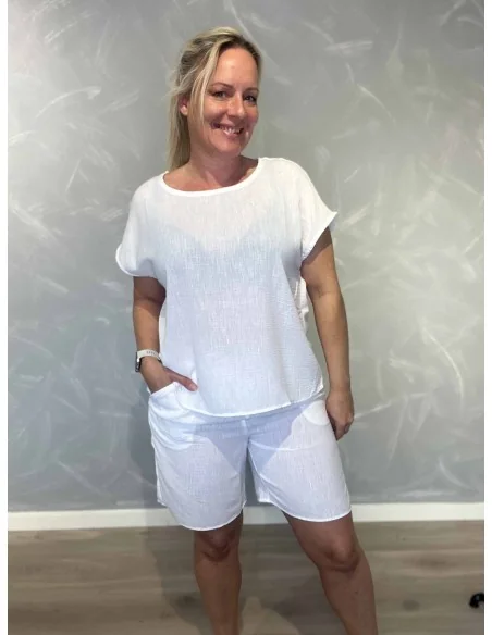 Hvide shorts i polyester med elastik og pynte snøre – Design by TIPPY