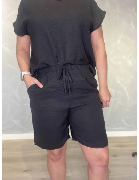 Sorte shorts i polyester med elastik og pynte snøre – Design by TIPPY