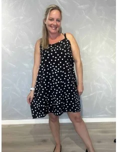 Sort sommerkjole i polyester med prikker – TIPPY Collection TIPPY