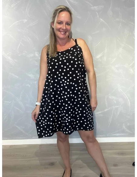 Sort sommerkjole i polyester med prikker – TIPPY Collection TIPPY