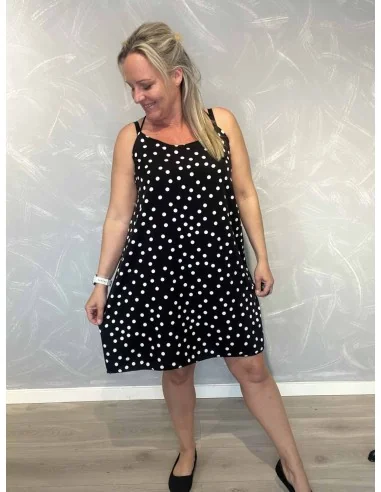 Sort sommerkjole i polyester med prikker – TIPPY Collection TIPPY