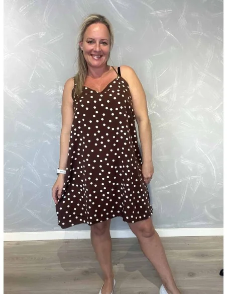 Brun sommerkjole i polyester med prikker – TIPPY Collection TIPPY