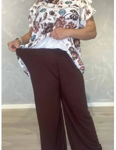 Brunt sæt i viskose med blomsterbluse og vide bukser – TIPPY Italian Select TIPPY 2