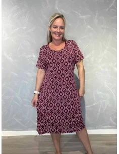 Bordeaux kjole i viskose med grafisk print og justerbare bindebånd – TIPPY Italian Select TIPPY