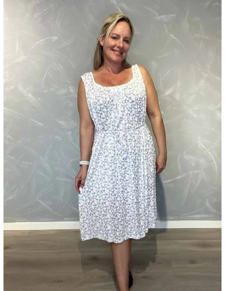 Hvid stropkjole i viskose med blomsterprint og bindebånd – TIPPY Italian Select TIPPY