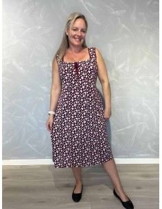 Bordeaux stropkjole i viskose med blomsterprint og bindebånd – TIPPY Italian Select TIPPY
