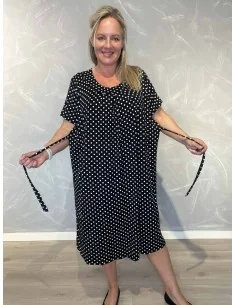 Sort kjole i viskose med prikket design og justerbare bindebånd – TIPPY Italian Select TIPPY" 2