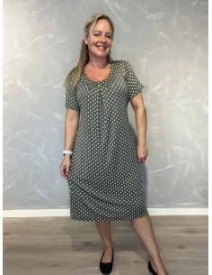 "Grøn kjole i viskose med prikket design og justerbare bindebånd – TIPPY Italian Select TIPPY