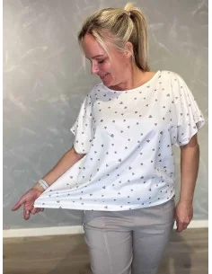 Hvid bluse i bomuld med hjerteprint og elastik – TIPPY Italian Select TIPPY 2