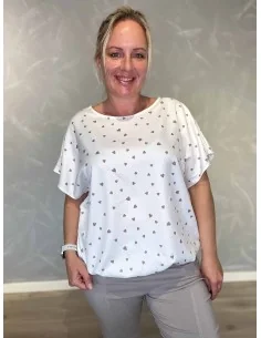 Hvid bluse i bomuld med hjerteprint og elastik – TIPPY Italian Select TIPPY