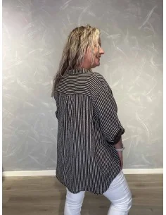 Brun stribet oversize skjorte i bomuld med opsmøg – TIPPY Italian Select 2