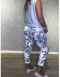 Blå jersey bukser med blomsterprint | TIPPY 2