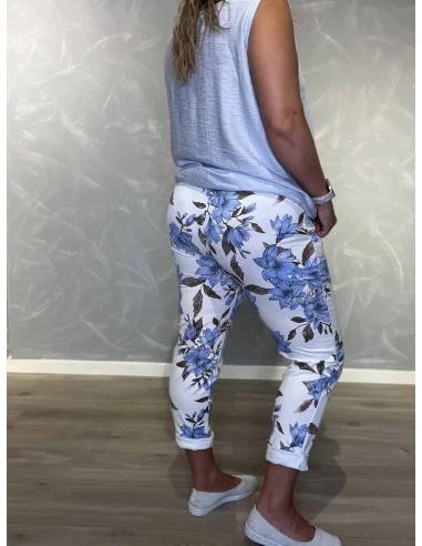 Blå jersey bukser med blomsterprint | TIPPY