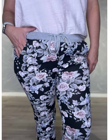 Blå jersey bukser med blomsterprint | TIPPY