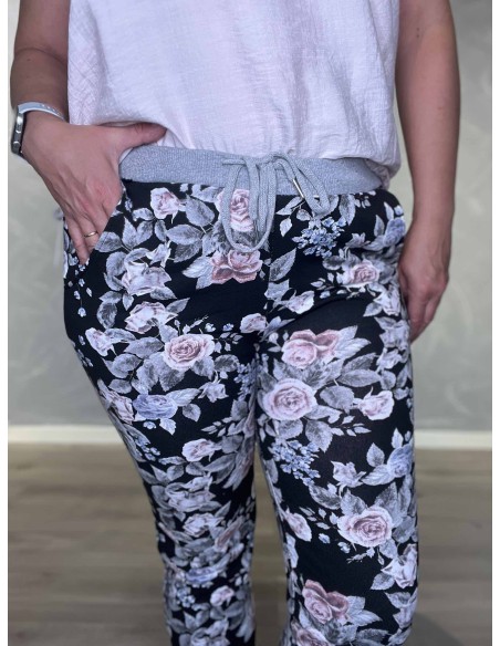 Blå jersey bukser med blomsterprint | TIPPY