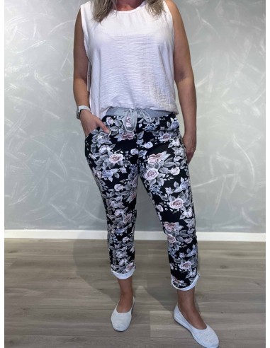 Blå jersey bukser med blomsterprint | TIPPY