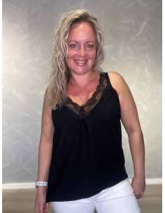 Sort top i polyester, viskose og elastan med blondekant – TIPPY Italian Select