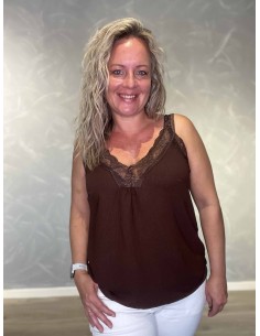 Brun top i polyester, viskose og elastan med blondekant – TIPPY Italian Select