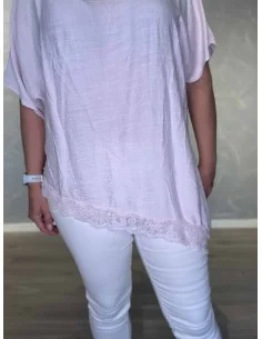 Rosa bluse i viskose med blonder og asymmetrisk design – TIPPY Italian Select 2