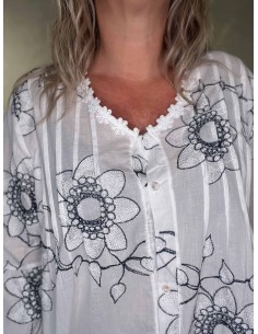 Hvid skjorte i bomuld og polyester med glimmerblomster og blondekant – TIPPY Italian Select 2