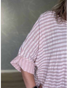 Rosa bluse i bomuld med striber og opsmøg – TIPPY Italian Select 2