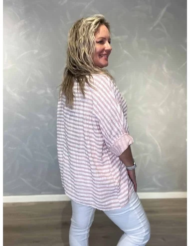 Bagside af rosa stribet bluse til kvinder – TIPPY