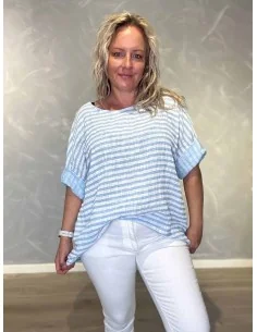 Sky bluse i bomuld med striber og opsmøg – TIPPY Italian Select