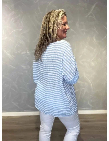 Bagside af sky stribet bluse til kvinder – TIPPY